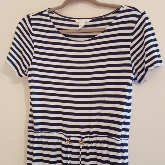 H&M navy striped knee length casual shirt dress with adjustable waistband - Picture 2 of 3